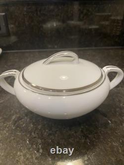Noritake Silverdale 5594 White & platinum Trim? Dinner Set Plates, Bowls Cups Ect