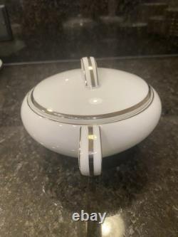 Noritake Silverdale 5594 White & platinum Trim? Dinner Set Plates, Bowls Cups Ect