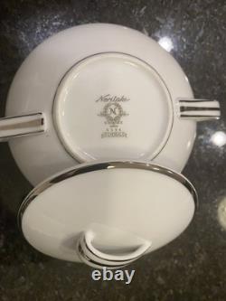 Noritake Silverdale 5594 White & platinum Trim? Dinner Set Plates, Bowls Cups Ect