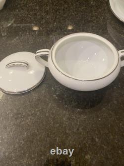 Noritake Silverdale 5594 White & platinum Trim? Dinner Set Plates, Bowls Cups Ect