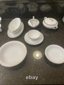 Noritake Silverdale 5594 White & platinum Trim? Dinner Set Plates, Bowls Cups Ect