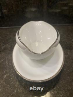 Noritake Silverdale 5594 White & platinum Trim? Dinner Set Plates, Bowls Cups Ect
