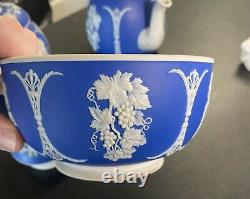 Old Wedgwood Jasperware dip blue 3p teapot sugar applied white grapes+ etc GIPSY