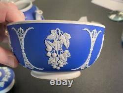 Old Wedgwood Jasperware dip blue 3p teapot sugar applied white grapes+ etc GIPSY