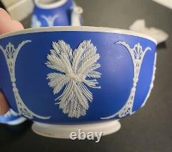 Old Wedgwood Jasperware dip blue 3p teapot sugar applied white grapes+ etc GIPSY