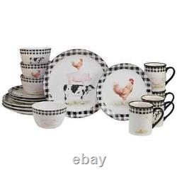 On the Farm 16-Piece Assorted Colors Earthenware Dinnerware Set(Service for 4)