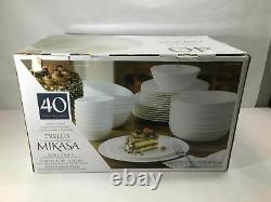 Open Box Mikasa Trellis 40 Piece Dinnerware Set Bone China White