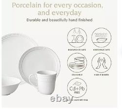 Over and Back 32-Piece White Embossed Porcelain Dinnerware #29