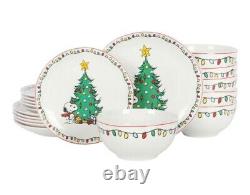 PEANUTS SNOOPY CHRISTMAS DINNER SET 18-Piece FINE CERAMIC DINNERWARE SET PLATES