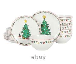 PEANUTS SNOOPY CHRISTMAS DINNER SET 18-Piece FINE CERAMIC DINNERWARE SET PLATES