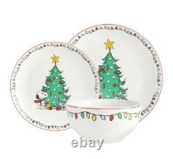 PEANUTS SNOOPY CHRISTMAS DINNER SET 18-Piece FINE CERAMIC DINNERWARE SET PLATES