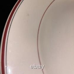 PILLIVUYT White Porcelain 10.5 Dinner Plates SET OF 8 Red Blue Stripe Heavy