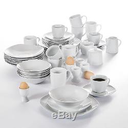 Pack of 50Pcs White Stone Ceramic Porcelain Complete Dinner ware Service Set