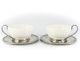 Pair of Arte Italica Porcelain, Pewter Cup & Saucers, Tuscan 4 Sets Available