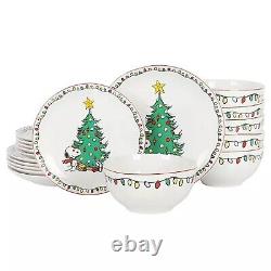 Peanuts Christmas 18-Piece Fine Ceramic Dinnerware Set