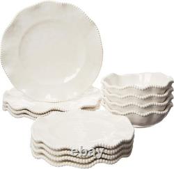 Perlette Off-White Beaded 12-Piece Dinnerware Set Includes 4 Dinner Plates