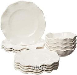 Perlette Off-White Beaded 12-Piece Dinnerware Set Includes 4 Dinner Plates