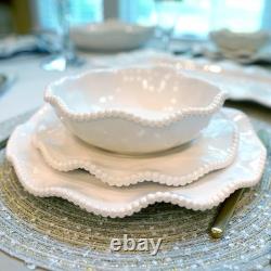 Perlette Off-White Beaded 12-Piece Dinnerware Set Includes 4 Dinner Plates