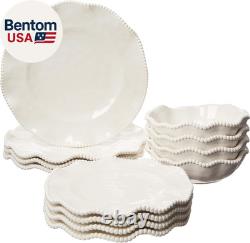 Perlette Off-White Beaded 12-Piece Dinnerware Set Includes 4 Dinner Plates, 4