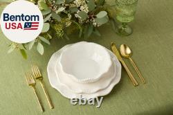 Perlette Off-White Beaded 12-Piece Dinnerware Set Includes 4 Dinner Plates, 4