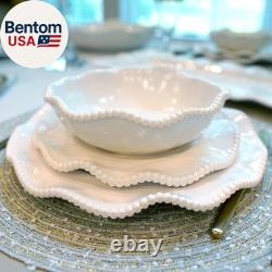 Perlette Off-White Beaded 12-Piece Dinnerware Set Includes 4 Dinner Plates, 4