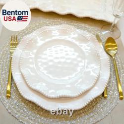 Perlette Off-White Beaded 12-Piece Dinnerware Set Includes 4 Dinner Plates, 4