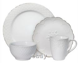 Pfaltzgraff 32 Piece French Lace White Embossed Dinnerware Set Service for 8 NEW