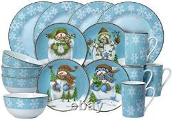 Pfaltzgraff Evergreen Ernie Dinnerware Set, 16 Piece, Blue, White