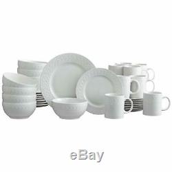 Pfaltzgraff Sylvia 32 Piece Dinnerware Set, Service for 8 White Porcelain Emboss