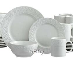 Pfaltzgraff Sylvia 32 Piece Embossed White Dinnerware Set Service For 8