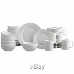 Pfaltzgraff Sylvia 32 Piece Embossed White Dinnerware Set Service For 8