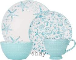 Pfaltzgraff Venice 16-Piece Stoneware Dinnerware Set Service for 4 Aqua/White