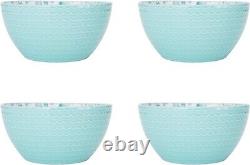 Pfaltzgraff Venice 16-Piece Stoneware Dinnerware Set Service for 4 Aqua/White