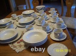 Pfaltzgraff Vtg China White Embossed Woven Ribbon Pattern Grouping Of 58 Pieces