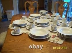 Pfaltzgraff Vtg China White Embossed Woven Ribbon Pattern Grouping Of 58 Pieces