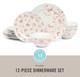 Pink Floral 12-Piece Porcelain Dinnerware Set Elegant Decorative Plates & Bowl