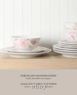 Pink Floral 12-Piece Porcelain Dinnerware Set Elegant Decorative Plates & Bowl