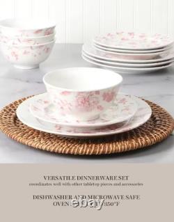 Pink Floral 12-Piece Porcelain Dinnerware Set Elegant Decorative Plates & Bowl