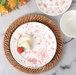 Pink Floral 12-Piece Porcelain Dinnerware Set Elegant Decorative Plates & Bowl