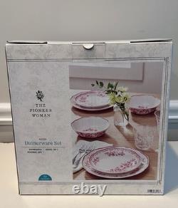 Pioneer Woman Agatha Red 12pc Dinnerware Set Service For 4 Plates Bowls NEW