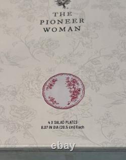 Pioneer Woman Agatha Red 12pc Dinnerware Set Service For 4 Plates Bowls NEW