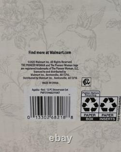 Pioneer Woman Agatha Red 12pc Dinnerware Set Service For 4 Plates Bowls NEW