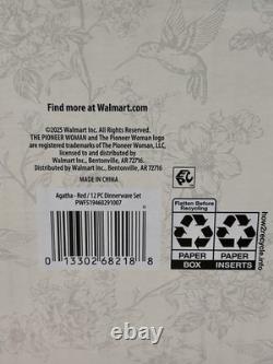 Pioneer Woman Agatha Red 12pc Dinnerware Set Service For 4 Plates Bowls NEW