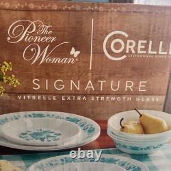 Pioneer Woman by Corelle 12 Piece Dinnerware Set Evie Teal Factory Sealed USA