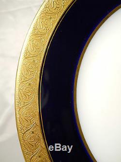 Pirkenhammer #2545 Set 9 Gold & Leaf Encrusted Dinner Plates Cobalt Band