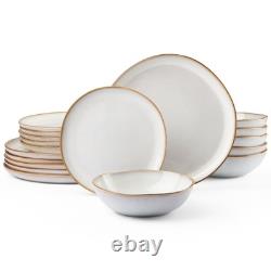 Plates and Bowls Set, Stoneware Dinnerware Sets, 18-Piece Hand-painted Dishwa