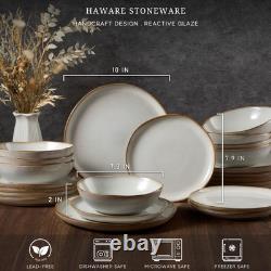 Plates and Bowls Set, Stoneware Dinnerware Sets, 18-Piece Hand-painted Dishwa