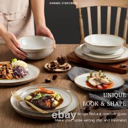 Plates and Bowls Set, Stoneware Dinnerware Sets, 18-Piece Hand-painted Dishwa