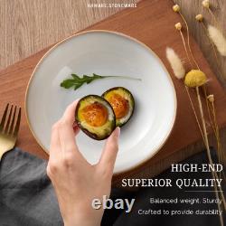 Plates and Bowls Set, Stoneware Dinnerware Sets, 18-Piece Hand-painted Dishwa