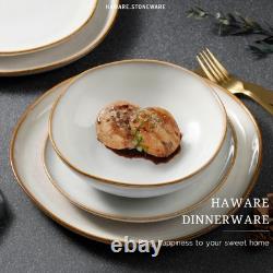 Plates and Bowls Set, Stoneware Dinnerware Sets, 18-Piece Hand-painted Dishwa